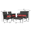 Pemberly Row 4PCS Patio Set Cushioned Sectional Sofa Chair Coffee Table in Red
