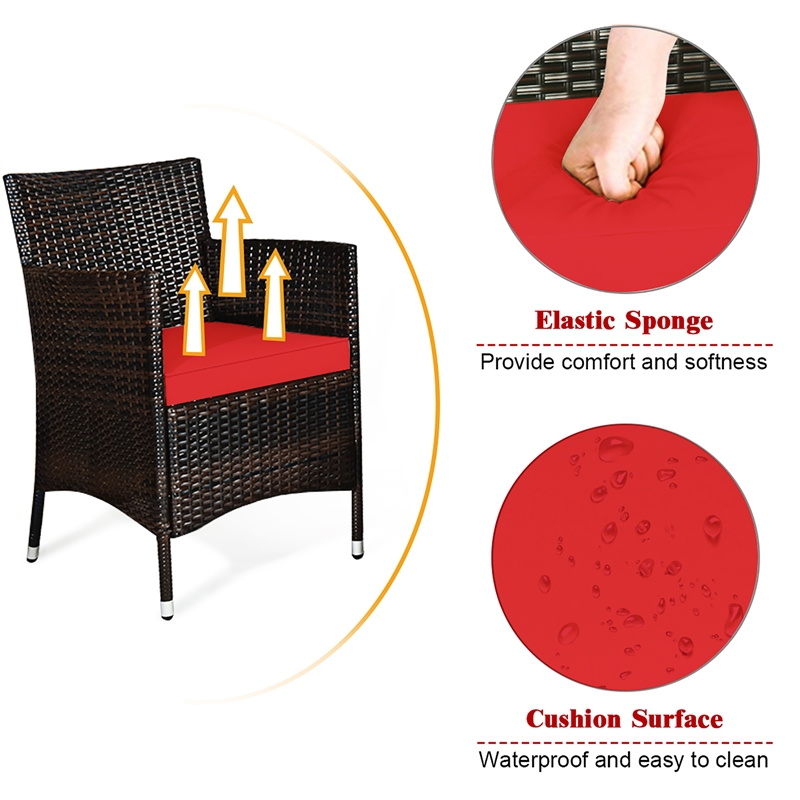 Pemberly Row 4PCS Patio Set Cushioned Sectional Sofa Chair Coffee Table in Red