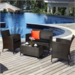 Pemberly Row 4PCS Patio Set Cushioned Sectional Sofa Chair Coffee Table in Black