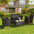 Pemberly Row 4PCS Patio Set Cushioned Sectional Sofa Chair Coffee Table in Black
