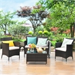 Pemberly Row 4PCS Patio Set Cushioned Sectional Sofa Chair Coffee Table in Brown