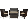 Pemberly Row 4PCS Patio Set Cushioned Sectional Sofa Chair Coffee Table in Brown