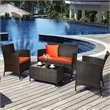 Pemberly Row 4PCS Patio Set Cushioned Sectional Sofa Chair Coffee Table - Orange