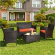 Pemberly Row 4PCS Patio Set Cushioned Sectional Sofa Chair Coffee Table - Orange