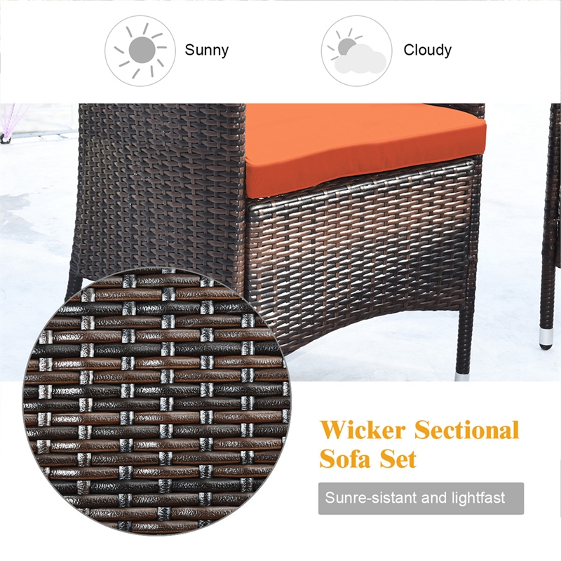 Pemberly Row 4PCS Patio Set Cushioned Sectional Sofa Chair Coffee Table - Orange