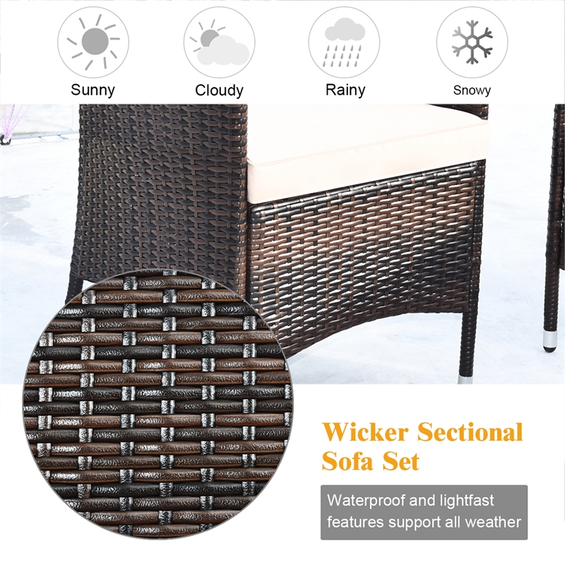 Pemberly Row 4PCS Patio Set Cushioned Sectional Sofa Chair Coffee Table