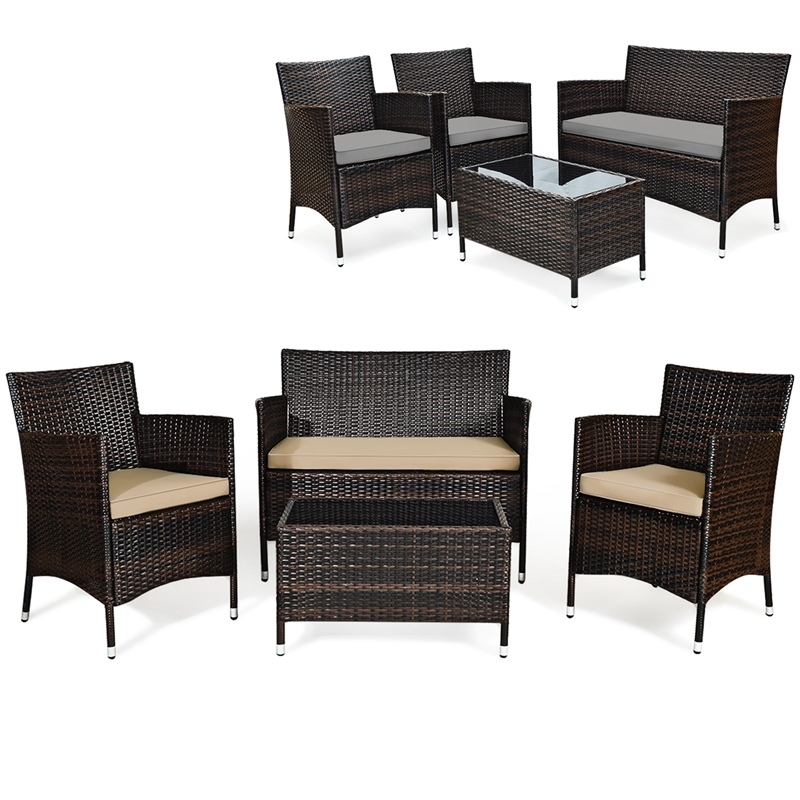 Pemberly Row 4PCS Patio Set Cushioned Sectional Sofa Chair Coffee Table