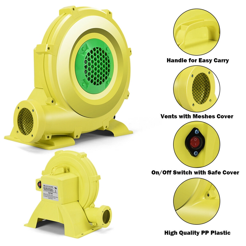 Pemberly Row Air Blower Pump Fan 735 Watt 1.0HP For Inflatable Castle in Yellow
