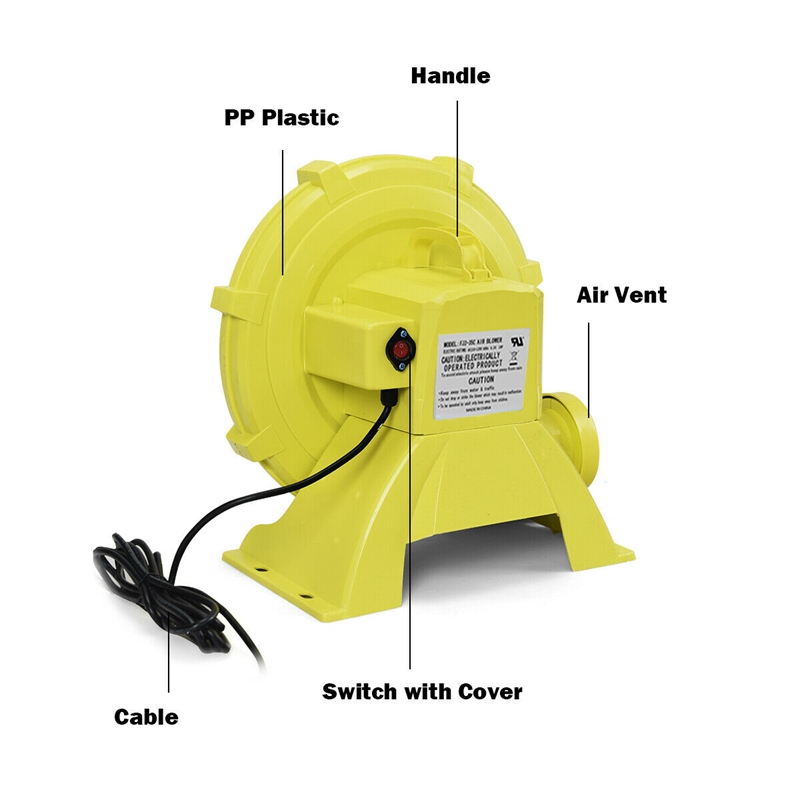 Pemberly Row Air Blower Pump Fan 735 Watt 1.0HP For Inflatable Castle in Yellow
