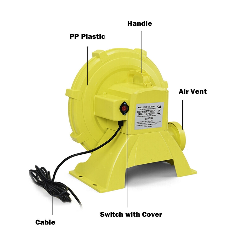 Pemberly Row Air Blower Pump Fan 950 Watt 1.25HP For Inflatable Castle in Yellow