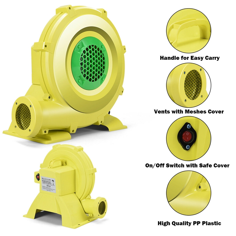Pemberly Row Air Blower Pump Fan 950 Watt 1.25HP For Inflatable Castle in Yellow
