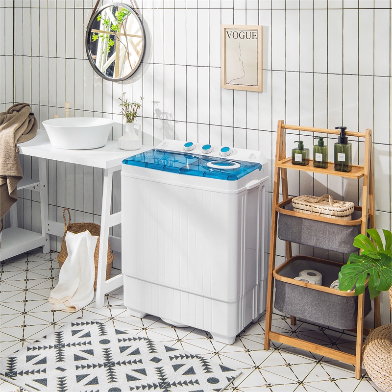 Pemberly Row 26lbs Portable Semi-automatic Twin Tub Washing Machine in Blue