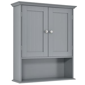 Pemberly Row Bathroom Wall Cabinet Medicine Storage Organizer w/ Shelf in Gray