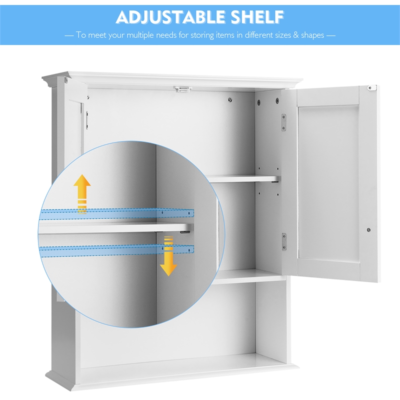 Pemberly Row Bathroom Wall Cabinet Medicine Storage Organizer w/ Shelf in White