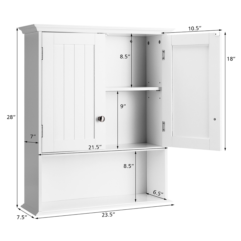 Pemberly Row Bathroom Wall Cabinet Medicine Storage Organizer w/ Shelf in White