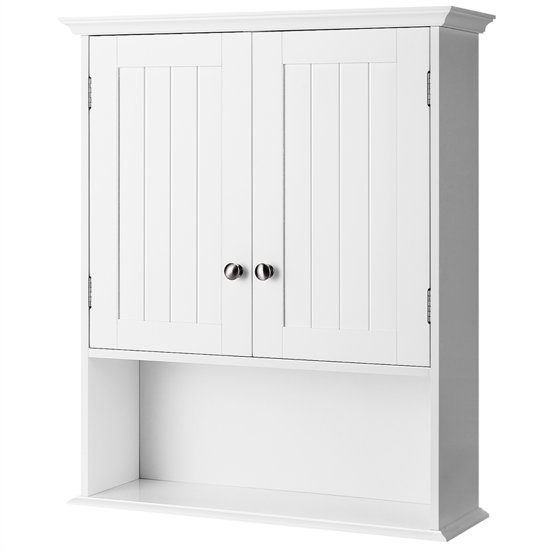 Pemberly Row Bathroom Wall Cabinet Medicine Storage Organizer w/ Shelf in White