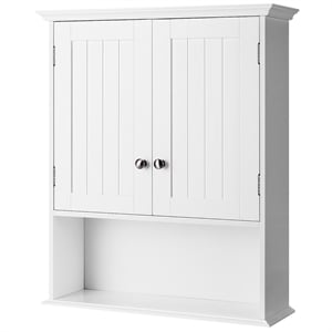Pemberly Row Bathroom Wall Cabinet Medicine Storage Organizer w/ Shelf in White