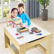 Pemberly Row Kids Table Chairs Set w/ Storage Boxes Blackboard Drawing - Natural