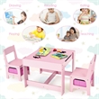 Pemberly Row Kids Table Chairs Set With Storage Boxes Blackboard Drawing in Pink