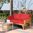 Pemberly Row Patio Convertible Sofa Daybed Wood Adjustable Furniture in Red