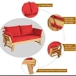 Pemberly Row Patio Convertible Sofa Daybed Wood Adjustable Furniture in Red