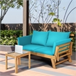 Pemberly Row Patio Convertible Sofa Daybed Wood Furniture in Turquoise