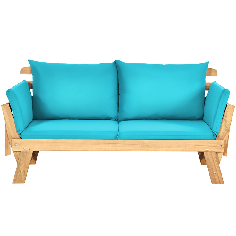 Pemberly Row Patio Convertible Sofa Daybed Wood Furniture in Turquoise