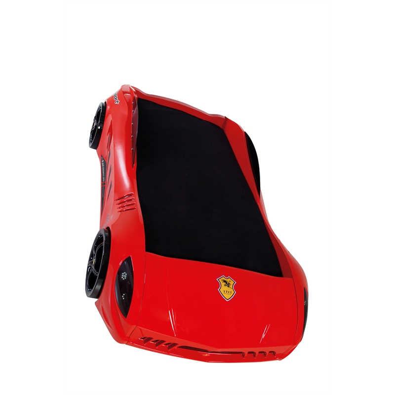 Pemberly Row Modern Wood Shark Twin Race Car Bed with Remote Control in Red