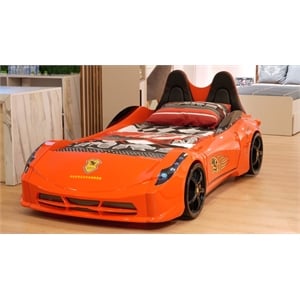 Pemberly Row Modern Twin Race Car Bed with Remote Control in Red