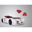 Pemberly Row Modern Wood Twin Race Car Bed with Remote Control in White