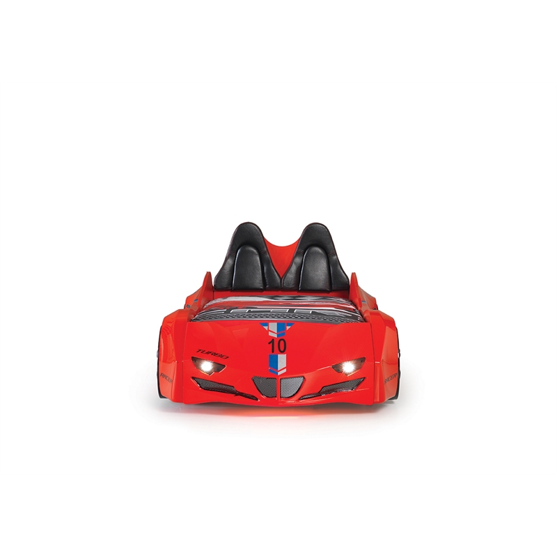 Pemberly Row Modern Wood Twin Race Car Bed with Remote Control in Red