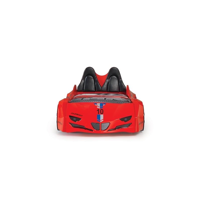 Pemberly Row Modern Wood Twin Race Car Bed with Remote Control in Red