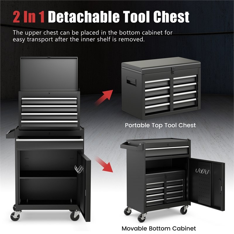Pemberly Row 5-Drawer Rolling Tool Chest Cabinet Metal Tool Storage Box in Black