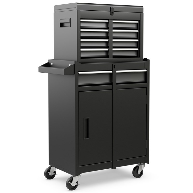 Pemberly Row 5-Drawer Rolling Tool Chest Cabinet Metal Tool Storage Box in Black
