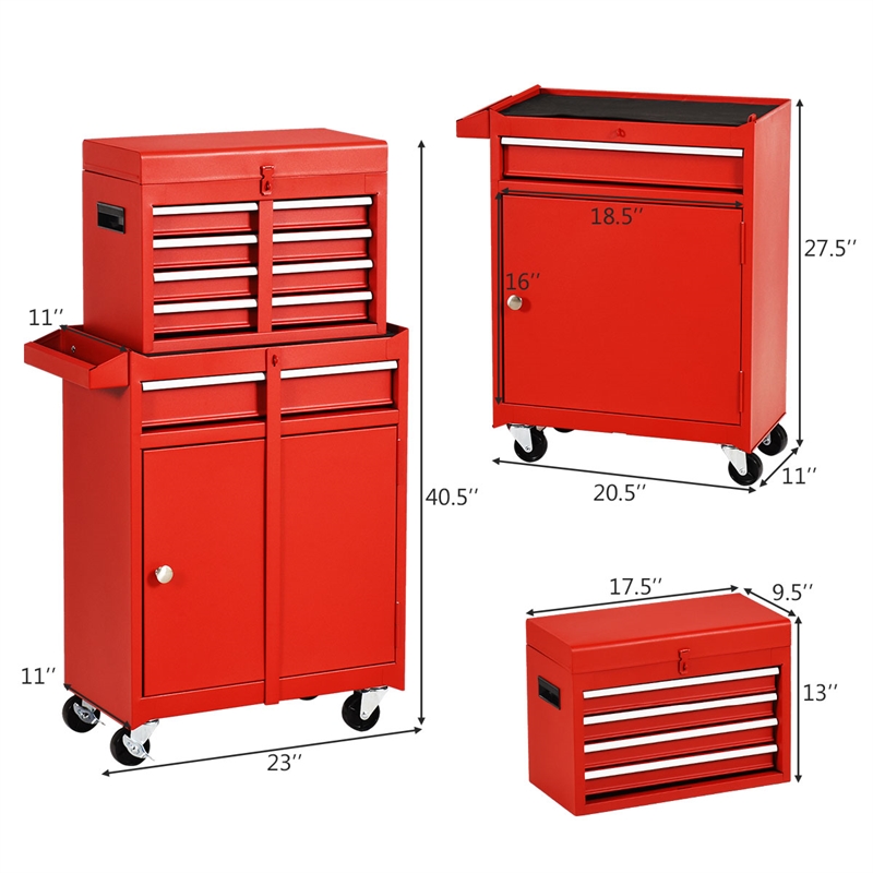 Pemberly Row 5-Drawer Rolling Tool Chest Cabinet Metal Tool Storage Box in Red