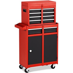 Pemberly Row 5 Drawer Rolling Tool Chest Cabinet Metal Storage in Black and Red