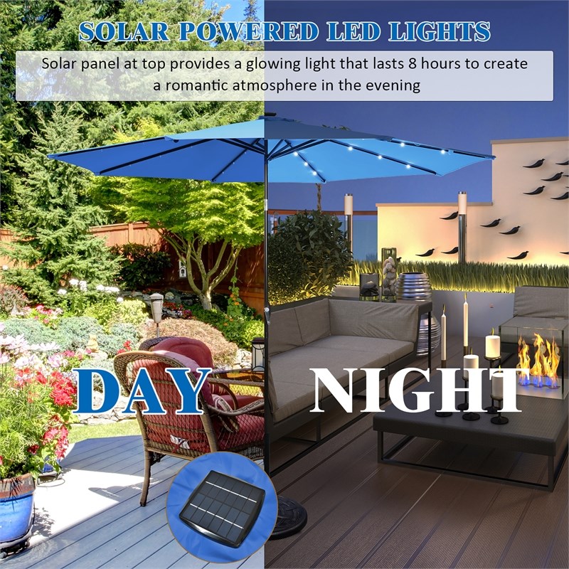 Pemberly Row 10ft Patio Solar Umbrella LED Patio Market Steel Tilt in Blue