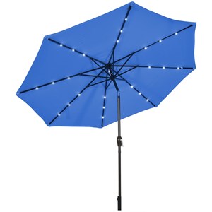 Pemberly Row 10ft Patio Solar Umbrella LED Patio Market Steel Tilt in Blue
