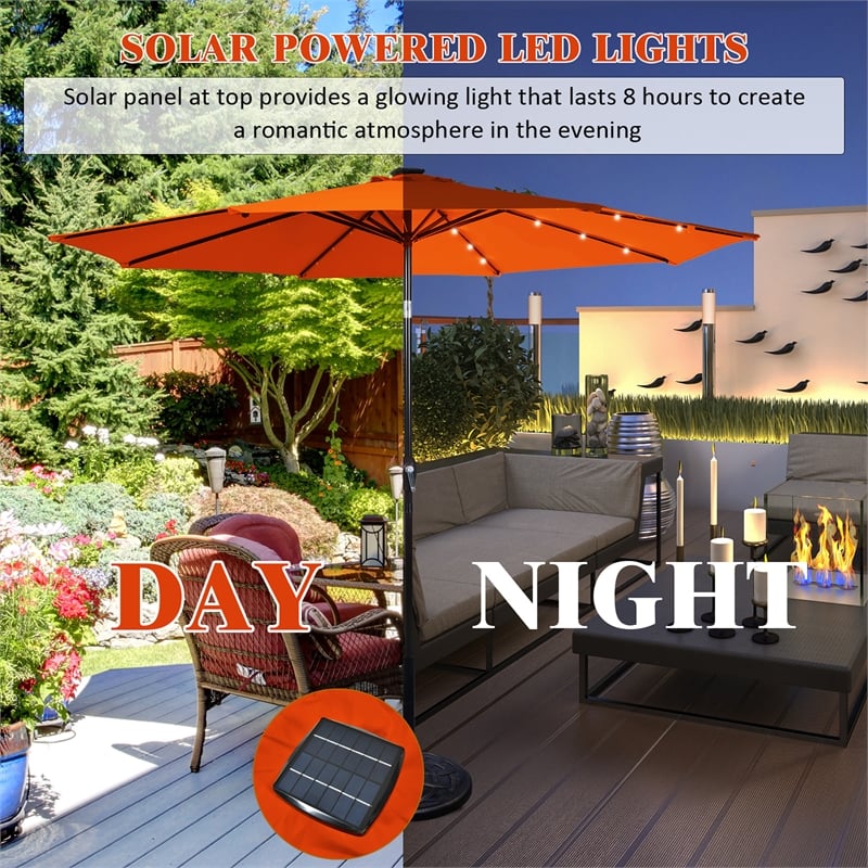 Pemberly Row 10ft Patio Solar Umbrella LED Patio Market Steel Tilt in Orange