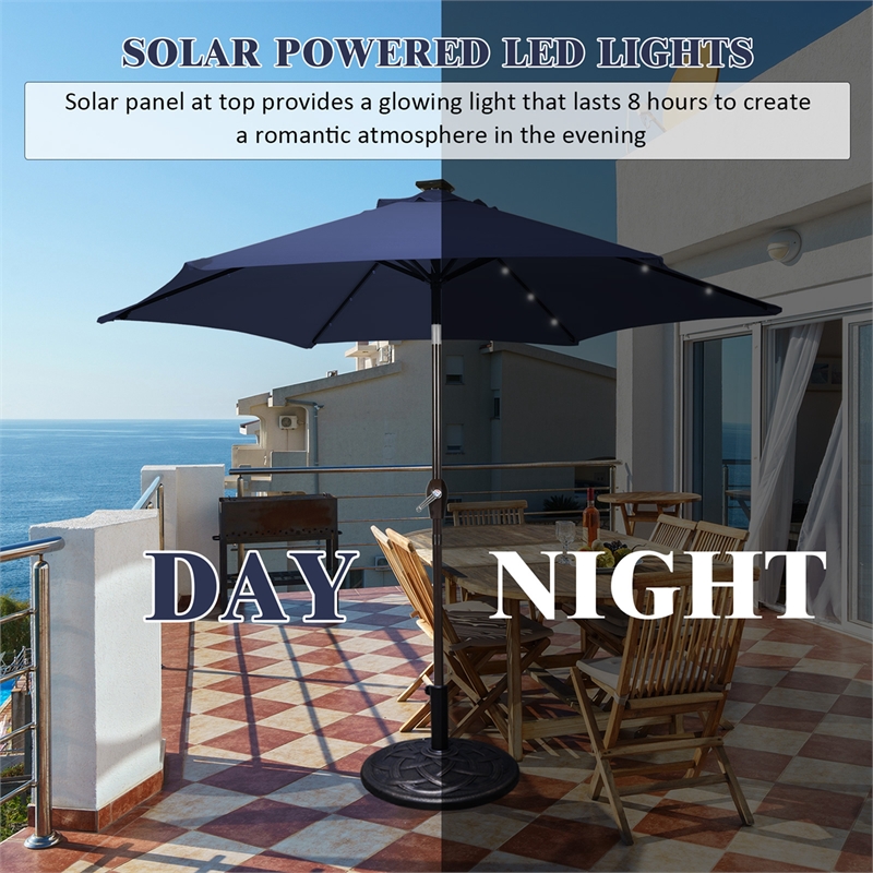 Pemberly Row 10ft Patio Solar Umbrella LED Patio Market Steel Tilt in Navy