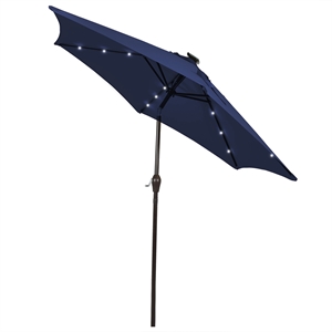 Pemberly Row 10ft Patio Solar Umbrella LED Patio Market Steel Tilt in Navy
