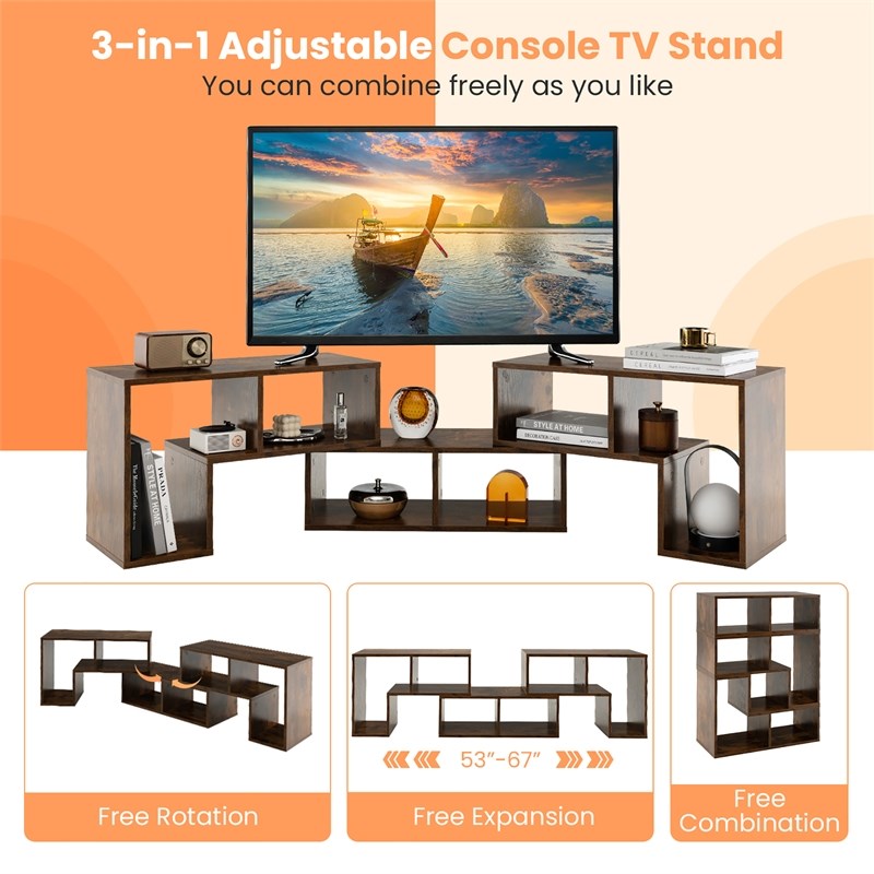 Pemberly Row 3 Pieces TV Console Stand Modern Entertainment Center in Brown
