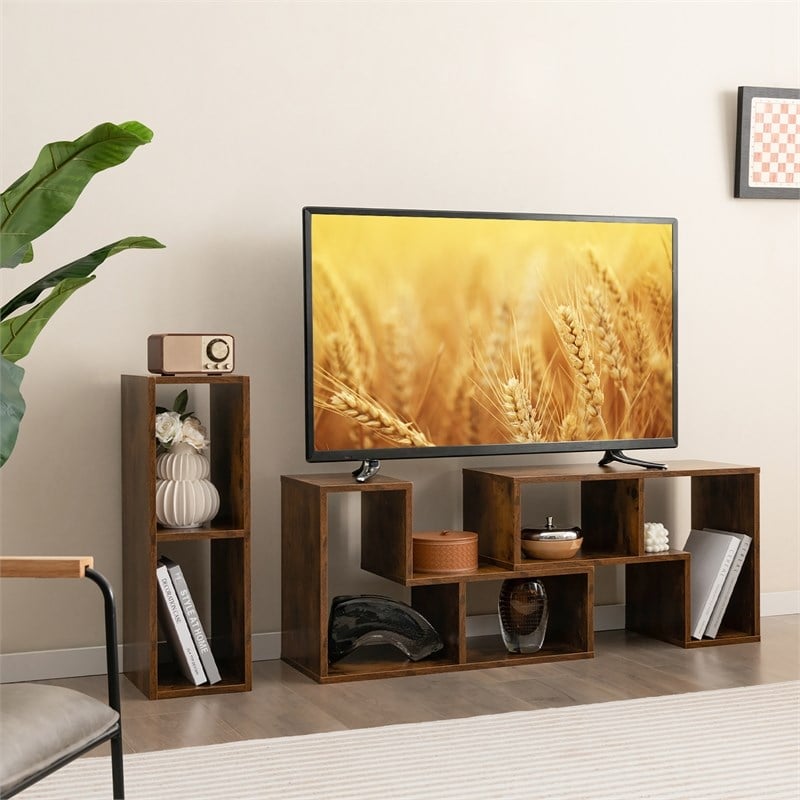 Pemberly Row 3 Pieces TV Console Stand Modern Entertainment Center in Brown