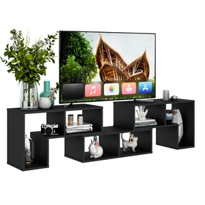 Pemberly Row 3 Pieces TV Console Stand Modern Entertainment Center in Black