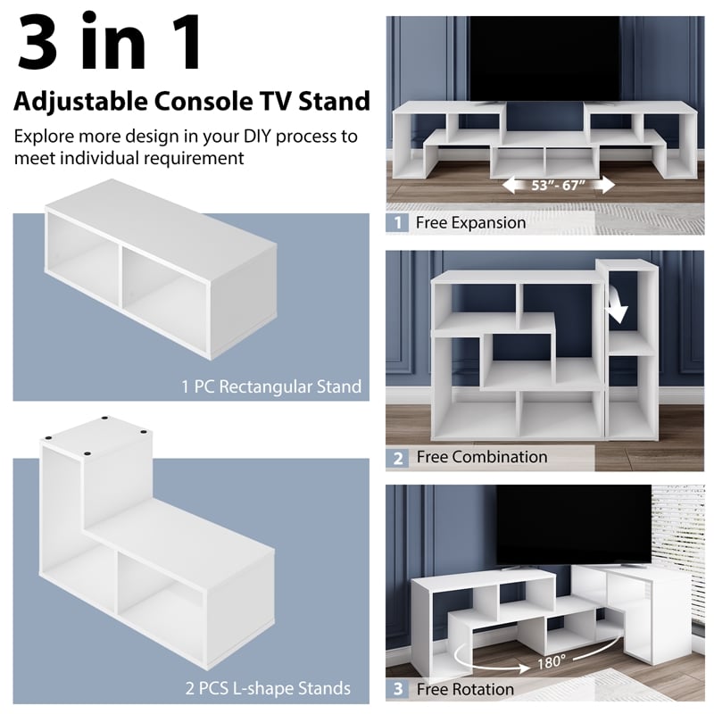 Pemberly Row 3 Pieces TV Console Stand Modern Entertainment Center in White
