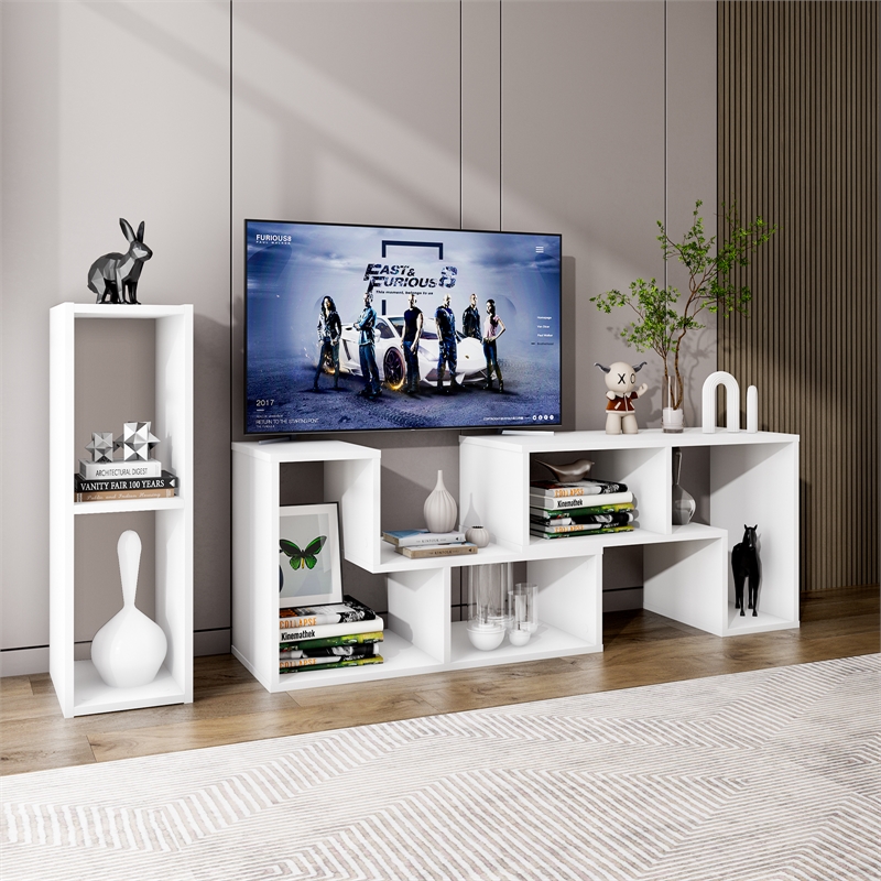 Pemberly Row 3 Pieces TV Console Stand Modern Entertainment Center in White