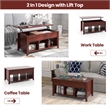 Pemberly Row Lift Top Coffee Table w/ Hidden Compartment & Storage Shelves-Brown