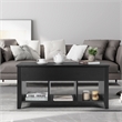 Pemberly Row Lift Top Coffee Table w/ Hidden Compartment & Storage Shelves-Black