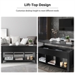 Pemberly Row Lift Top Coffee Table w/ Hidden Compartment & Storage Shelves-Black