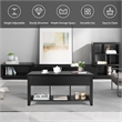 Pemberly Row Lift Top Coffee Table w/ Hidden Compartment & Storage Shelves-Black